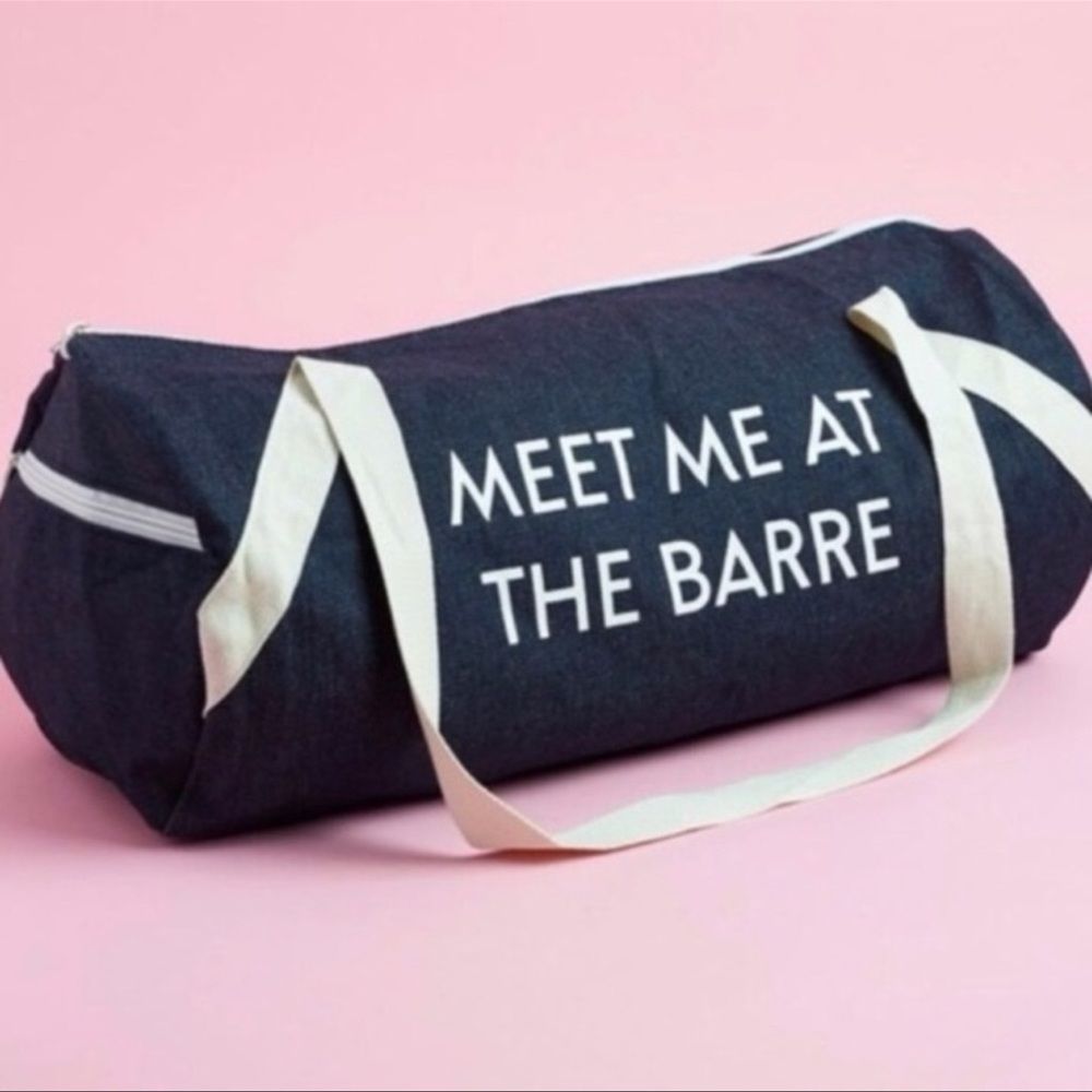 NWOT "Meet me at the Barre" navy blue denim Gym bag